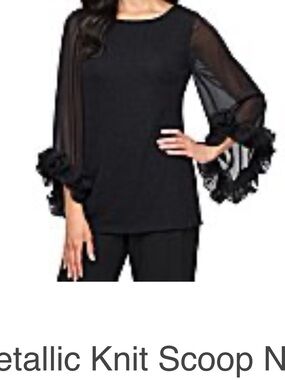 Alex Evenings Black Sheer Ruffle Sleeve Top